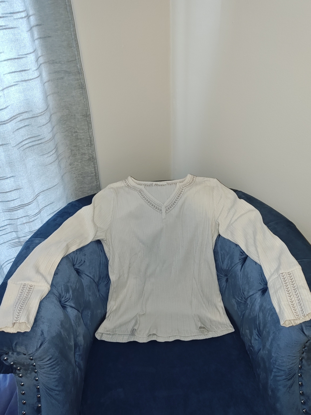 Maurices Cream Long-Sleeve Ribbed Top with Crochet Trim